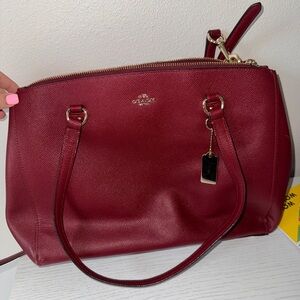 Coach Red Leather Tote Bag